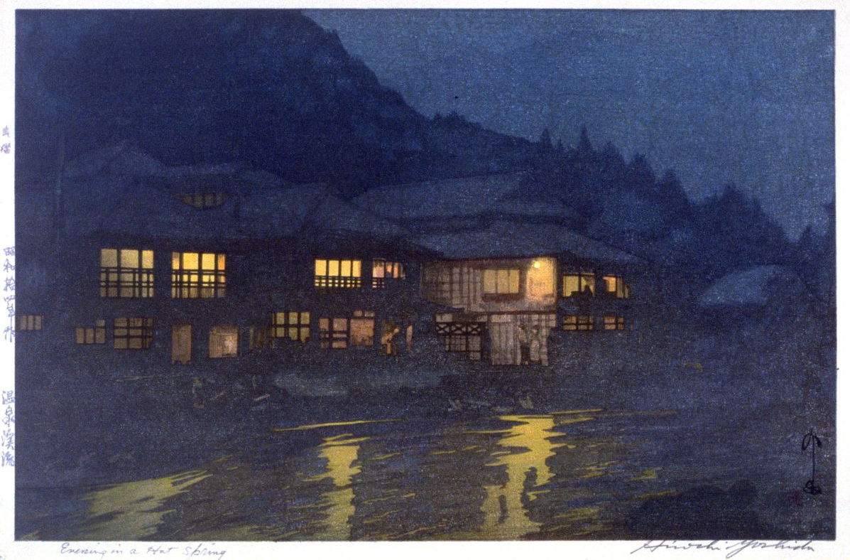 Evening in a Hot Spring woodblock print
