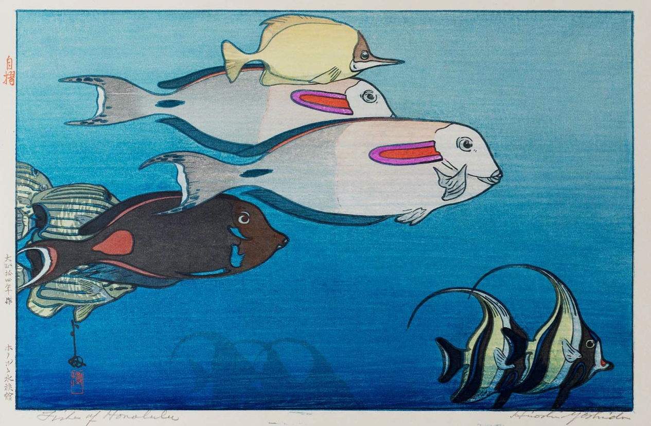 Fishes of Honolulu woodblock print