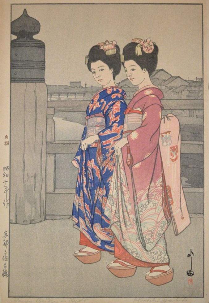 Sanjō Bridge in Kyoto woodblock print