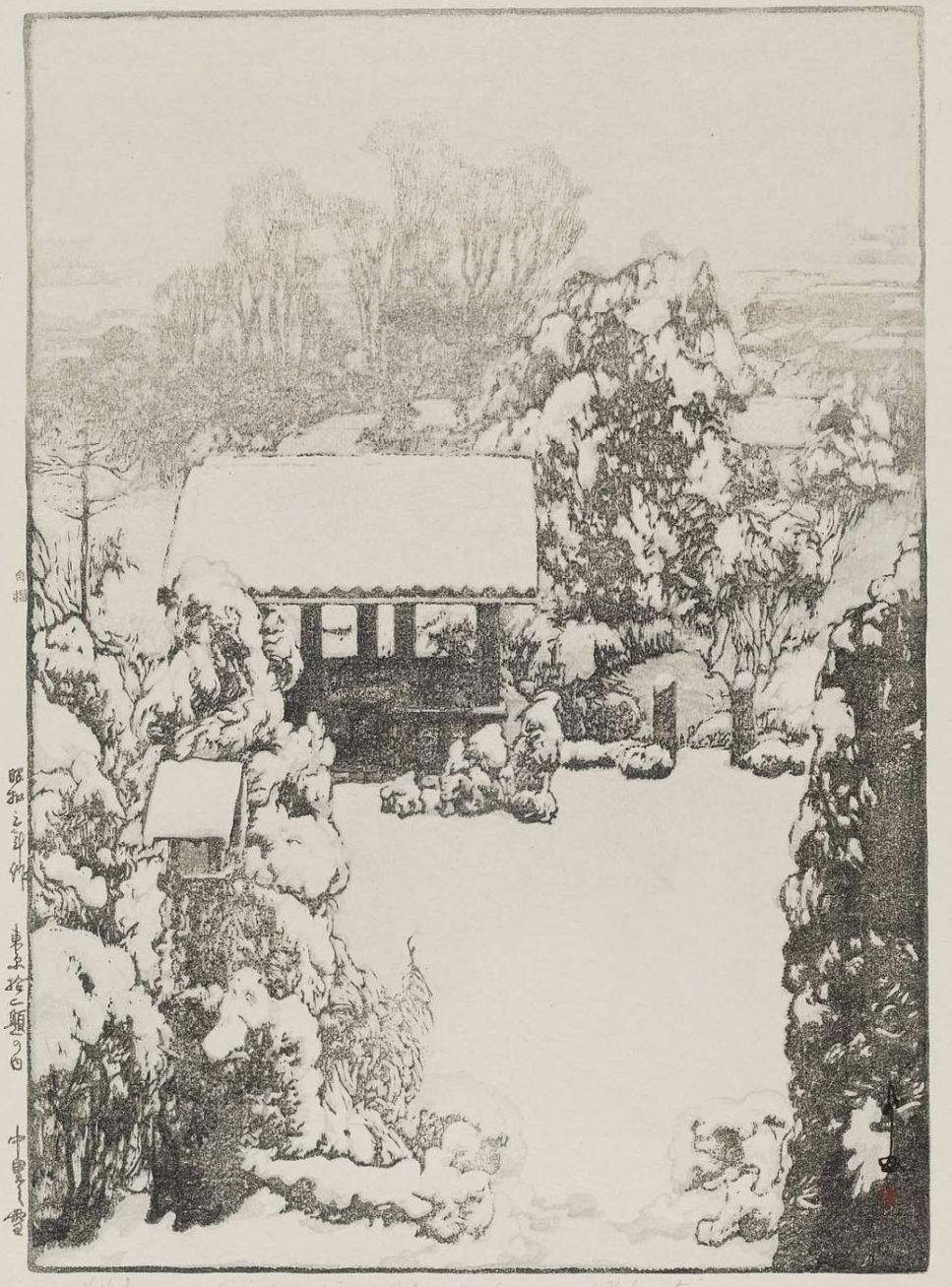 Snow at Nakazato woodblock print