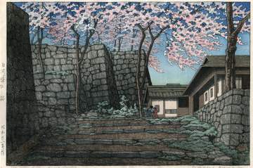 Kawase Hasui - Cherry Blossoms at Shirakawa Castle Ruins thumbnail