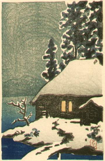 Kawase Hasui - Country House on a Snowy Night thumbnail