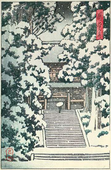 Kawase Hasui - Engakuji Temple in Snow thumbnail