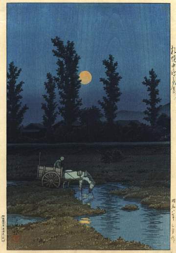 Kawase Hasui - Evening Moon at Nakajima, Sapporo thumbnail