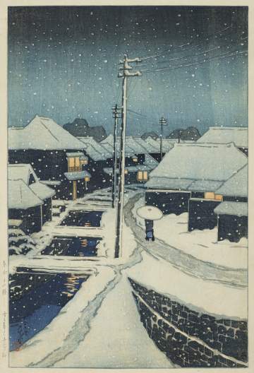 Kawase Hasui - Evening Snow at Terajima Village thumbnail