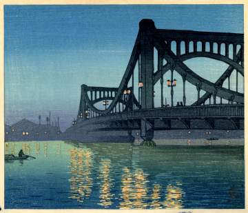 Kawase Hasui - Kiyosu Bridge at Night thumbnail
