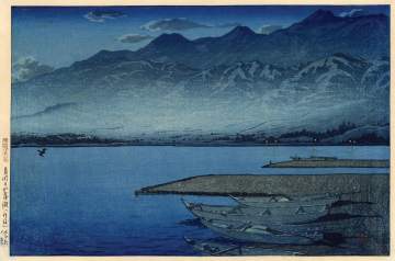Kawase Hasui - Lake Kamo under the Moonlight, Sado thumbnail