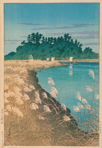 Late Autumn in Ichikawa - Kawase Hasui Catalogue woodblock print