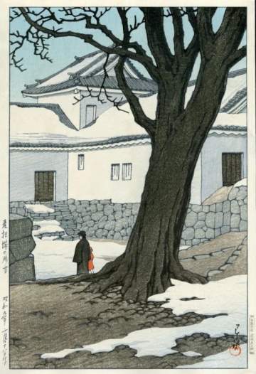 Kawase Hasui - Lingering Snow at Hikone Castle thumbnail
