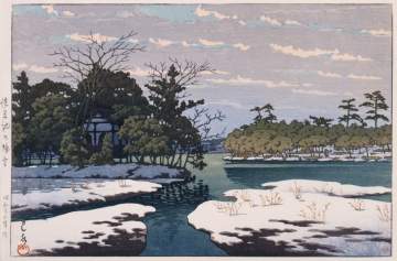 Kawase Hasui - Lingering Snow at Senzoku Pond thumbnail
