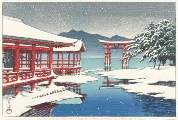 Kawase Hasui - Miyajima Shrine in Snow thumbnail