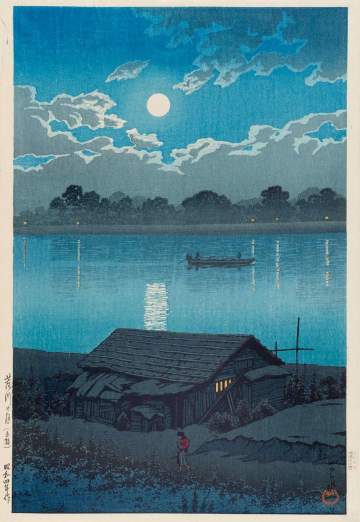 Kawase Hasui - Moon on the Arakawa River, Akabane thumbnail