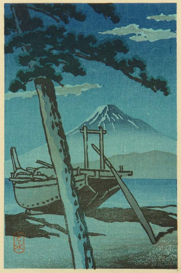 Mount Fuji from Miho at Night - Kawase Hasui Catalogue woodblock print