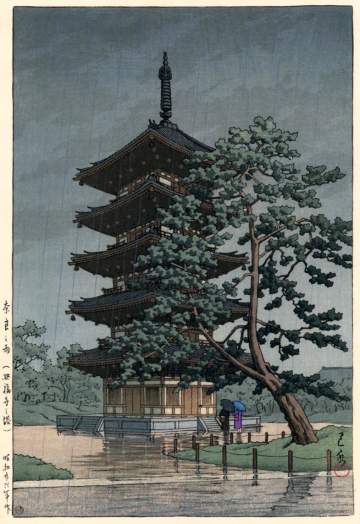 Kawase Hasui - Rain at Nara, Kofuku Temple Pagoda thumbnail