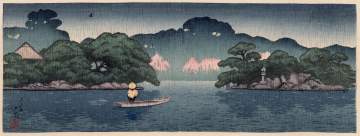 Kawase Hasui - Small Boat in the Spring Rain thumbnail