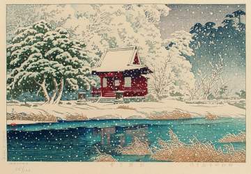 Kawase Hasui - Snow at Benten Shrine, Inokashira thumbnail