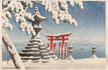 Kawase Hasui - Snow at Itsukushima thumbnail