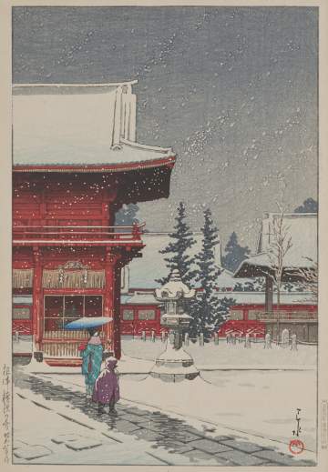 Kawase Hasui - Snow at Nezu Gongen Shrine thumbnail