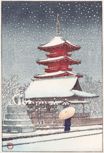 Kawase Hasui - Snow at Ueno Toshogu thumbnail