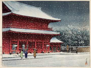 Kawase Hasui - Snow at Zojoji Temple thumbnail