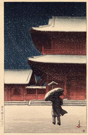 Kawase Hasui - Snow at Zojoji Temple thumbnail