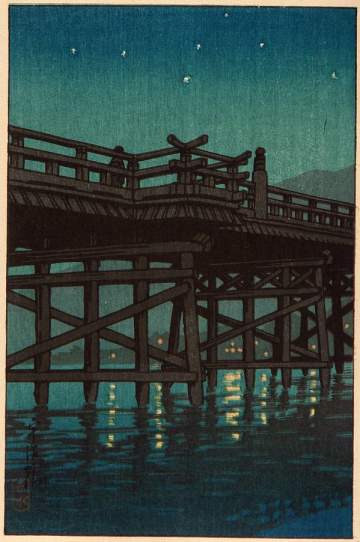 Kawase Hasui - Uji Bridge on a Starry Night thumbnail