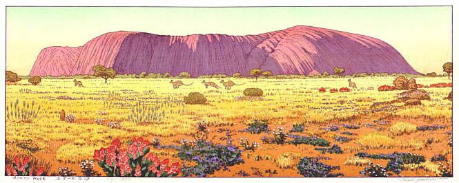 Ayers Rock [Uluru] woodblock print