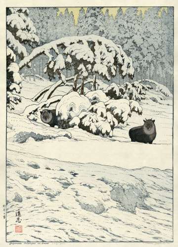 Toshi Yoshida “Japanese Antelopes in Snow” 1981 thumbnail