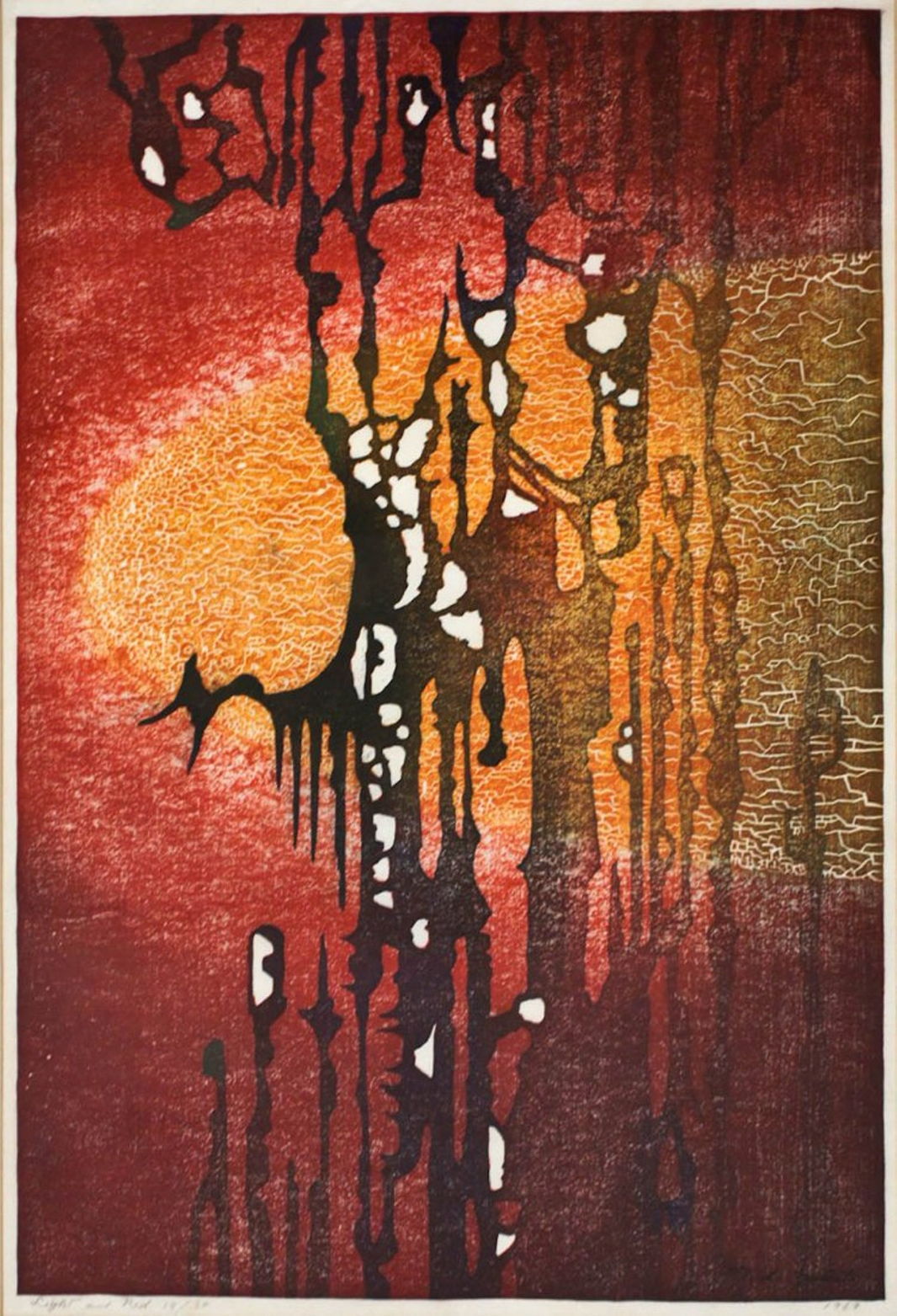 Light and Red woodblock print