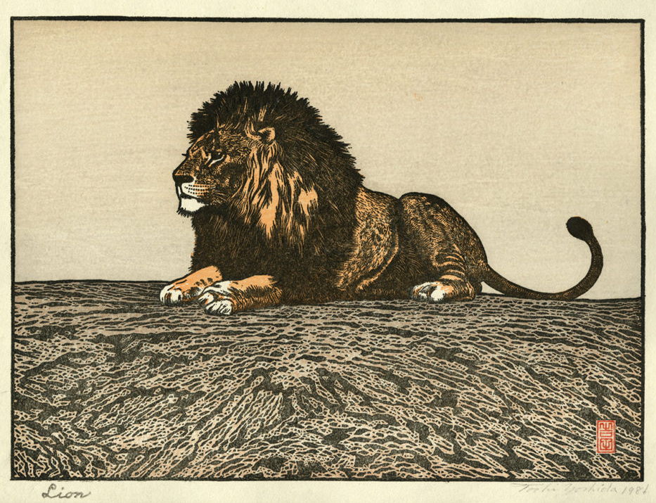Lion woodblock print