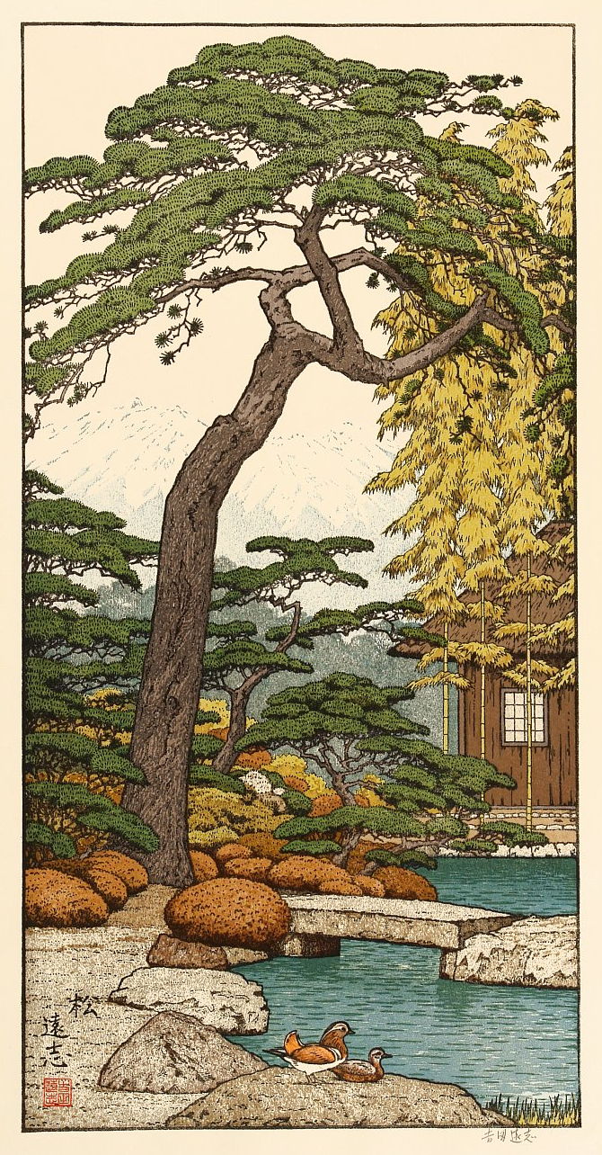 Pine woodblock print